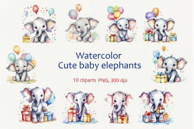 Watercolor Cliparts Cute Baby Elephants