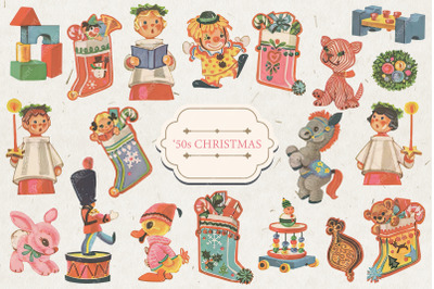 1950s Christmas Vintage Clip Art Illustrations