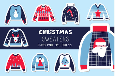Christmas ugly sweaters stickers PNG, JPG, EPS, PDF