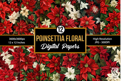 Poinsettia Flowers Pattern Digital Papers