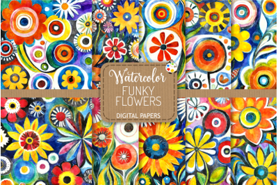 Funky Flowers Set 3 - Transparent Watercolor Pattern Papers