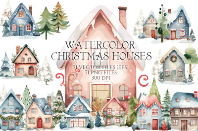 Watercolor Christmas Houses
