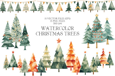 Watercolor Christmas pine trees