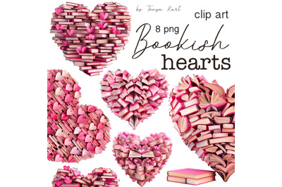 Bookish Valentines PNG | Book Stack Clipart | Pink Hearts