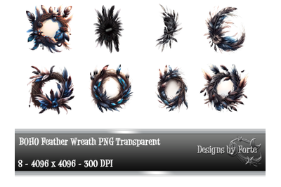 Bohemian Feather Wreaths Graphics PNG
