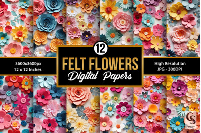 Handmade Felt Flowers Digital Papers