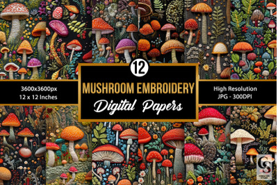 Mushrooms Embroidery Seamless Patterns