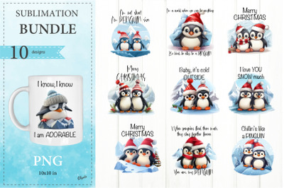 Penguin Quote Bundle PNG. Winter Sublimation Bundle PNG.