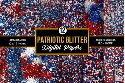 Red Blue and White Patriotic Glitter Seamless Patterns