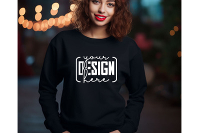 Christmas Women Black Sweatshirt Mockups , Girls Mockups, Digital Down