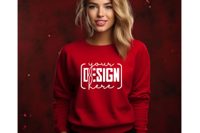 Christmas Women Red Sweatshirt Mockups &2C; Girls Mockups&2C; Digital Downlo