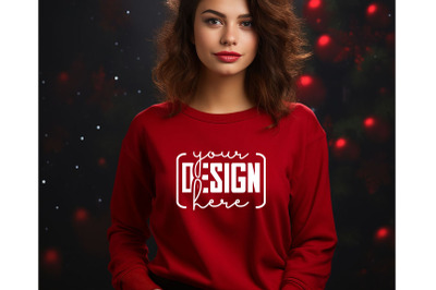 Christmas Women Red Sweatshirt Mockups , Girls Mockups, Digital Downlo