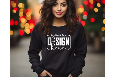 Christmas Women Black Sweatshirt Mockups , Girls Mockups, Digital Down