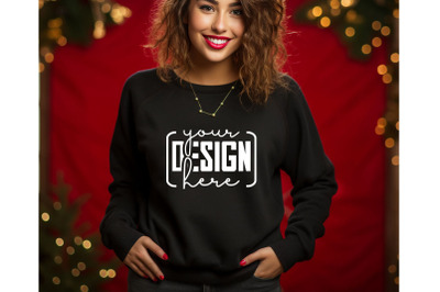 Christmas Women Black Sweatshirt Mockups , Girls Mockups, Digital Down