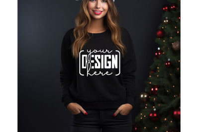 Christmas Women Black Sweatshirt Mockups &2C; Girls Mockups&2C; Digital Down