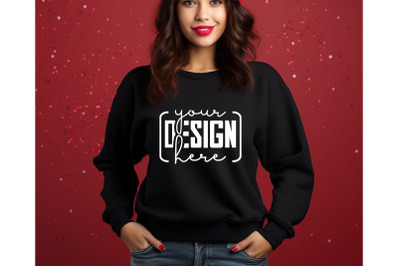 Christmas Women Black Sweatshirt Mockups , Girls Mockups, Digital Down