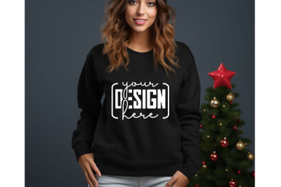 Christmas Women Black Sweatshirt Mockups , Girls Mockups, Digital Down