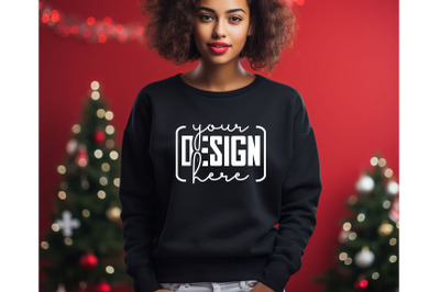 Christmas Women Black Sweatshirt Mockups , Girls Mockups, Digital Down