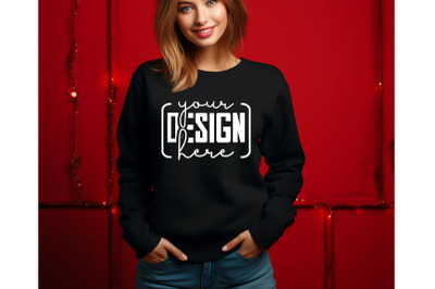 Christmas Women Black Sweatshirt Mockups &2C; Girls Mockups&2C; Digital Down