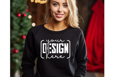 Christmas Women Black Sweatshirt Mockups &2C; Girls Mockups&2C; Digital Down