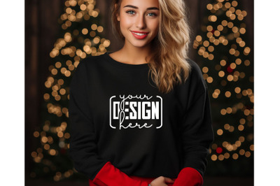 Christmas Women Black Sweatshirt Mockups , Girls Mockups, Digital Down