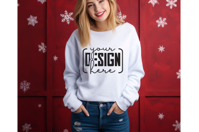 Christmas Women White Sweatshirt Mockups , Girls Mockups, Digital Down