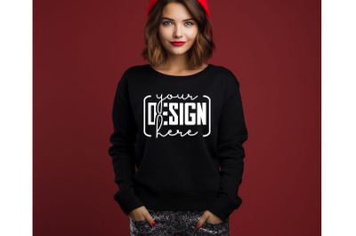 Christmas Women Black Sweatshirt Mockups &2C; Girls Mockups&2C; Digital Down