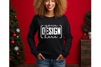 Christmas Women Black Sweatshirt Mockups , Girls Mockups, Digital Down