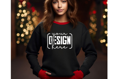 Christmas Women Black Sweatshirt Mockups , Girls Mockups, Digital Down