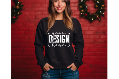 Christmas Women Black Sweatshirt Mockups , Girls Mockups, Digital Down