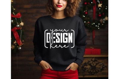 Christmas Women Black Sweatshirt Mockups &2C; Girls Mockups&2C; Digital Down