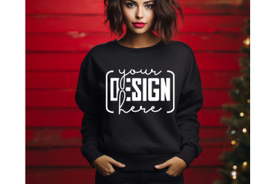 Christmas Women Black Sweatshirt Mockups &2C; Girls Mockups&2C; Digital Down