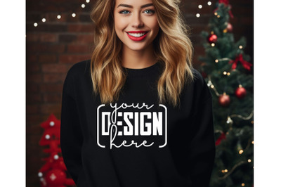 Christmas Women Black Sweatshirt Mockups , Girls Mockups, Digital Down