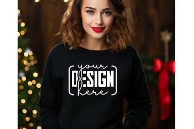 Christmas Women Black Sweatshirt Mockups , Girls Mockups, Digital Down