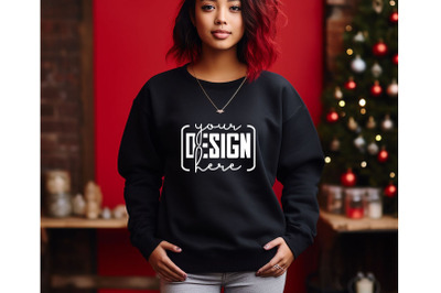 Christmas Women Black Sweatshirt Mockups , Girls Mockups, Digital Down