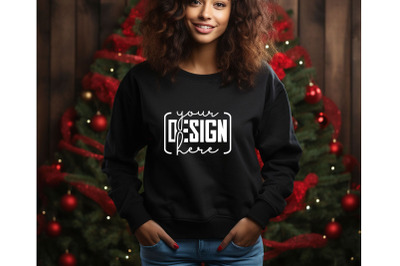 Christmas Women Black Sweatshirt Mockups , Girls Mockups, Digital Down