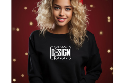 Christmas Women Black Sweatshirt Mockups , Girls Mockups, Digital Down