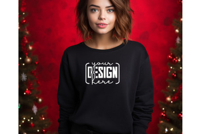 Christmas Women Black Sweatshirt Mockups , Girls Mockups, Digital Down