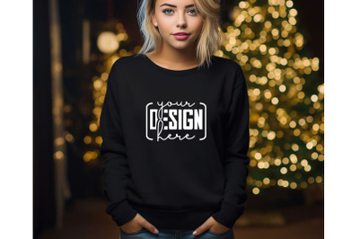 Christmas Women Black Sweatshirt Mockups , Girls Mockups, Digital Down