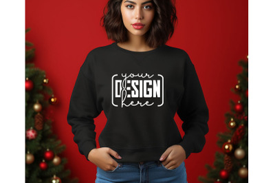 Christmas Women Black Sweatshirt Mockups , Girls Mockups, Digital Down