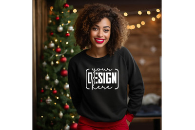 Christmas Women Black Sweatshirt Mockups , Girls Mockups, Digital Down