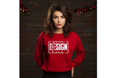 Christmas Women Red Sweatshirt Mockups , Girls Mockups, Digital Downlo