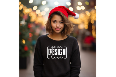 Christmas Women Black Sweatshirt Mockups , Girls Mockups, Digital Down