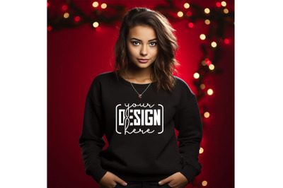 Christmas Women Black Sweatshirt Mockups , Girls Mockups, Digital Down