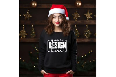 Christmas Women Black Sweatshirt Mockups , Girls Mockups, Digital Down