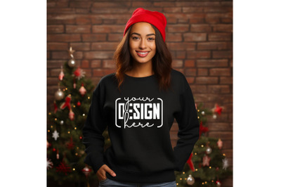 Christmas Women Black Sweatshirt Mockups , Girls Mockups, Digital Down