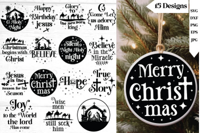 Nativity Christmas Svg Bundle, Christian Round Ornaments