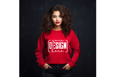 Christmas Women Red&amp;nbsp;Sweatshirt Mockups &2C; Girls Mockups&2C; Digital Downlo