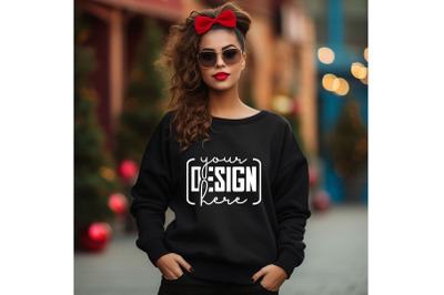 Christmas Women Black Sweatshirt Mockups , Girls Mockups, Digital Down