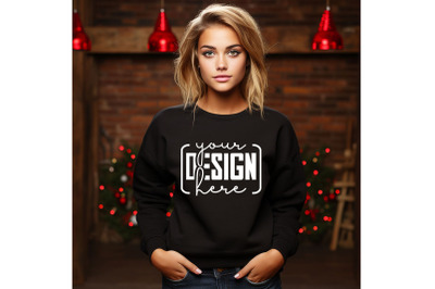 Christmas Women Black Sweatshirt Mockups &2C; Girls Mockups&2C; Digital Down